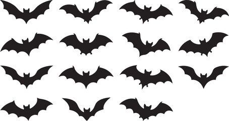 Fototapeta premium Collection of black bat silhouettes on for halloween