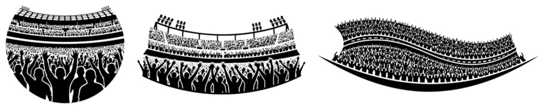 Stadium stands filled with cheering fans and crowds in minimalist graphic style