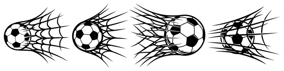 Soccer ball hitting the goal net set in dynamic black and white graphic style © Cristiano