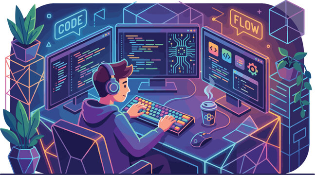 A coding programmer celebrates Programmer&rsquo;s Day in a software developer workspace with a Setup coding aesthetic