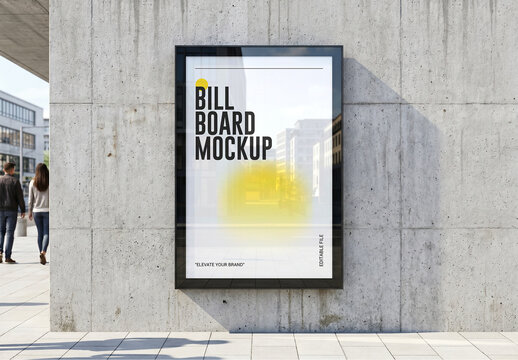 Modern Street Billboard Mockup on Concrete Wall