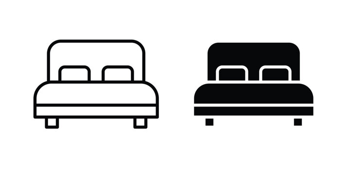 Double bed icon symbol. Editable stroke. vector icons