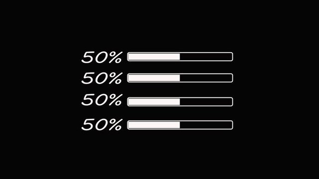 Four progress bars loading simultaneously 20% to 80% completion animation loading bar loading screen