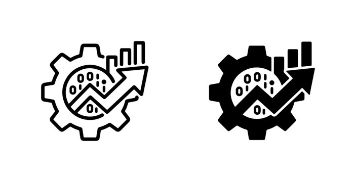 Data Analytics Gear Icons, Business Growth Chart, Binary Code Processing, Digital Strategy Symbols, Vector Set
