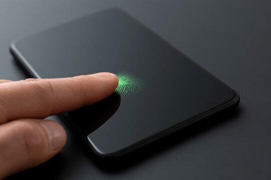 User verifying biometric fingerprint login on smartphone, representing passwordless authentication and security system