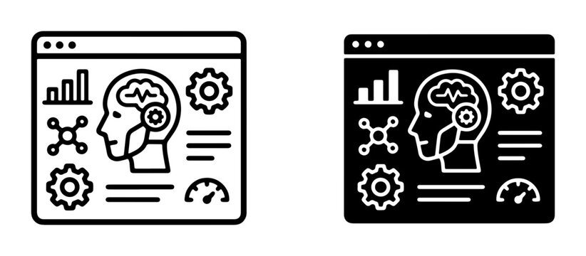 AI Brain Interface, Machine Learning Dashboard, Data Analysis Interface, Technology Icons, Futuristic UI Elements
