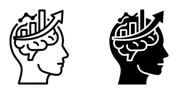 Brain Growth and Financial Success Icons, Business Strategy and Data Analysis Symbols, Cognitive Development and Investment Growth Concepts