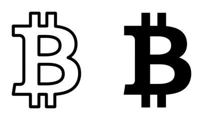 Bitcoin Symbol Icons, Cryptocurrency B Logo, Digital Currency Sign, Blockchain Technology, Financial Symbol, Black and White Vector Graphics © Rakibul