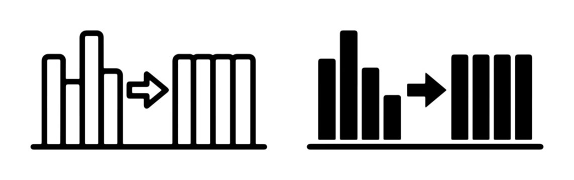 Bar Chart Progression Icons, Data Analysis and Growth Vector Graphics, Business Statistics and Trend Visualization Symbols