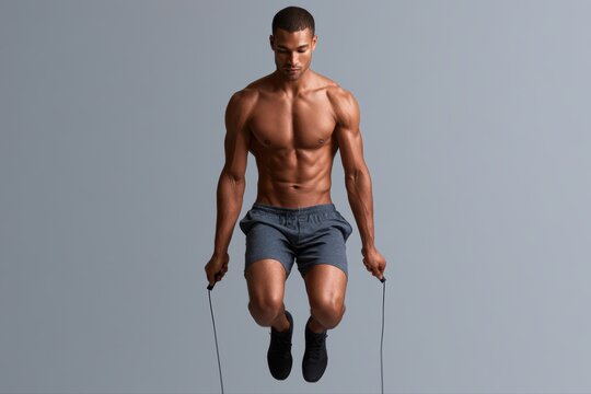 Man jumping rope workout, cardio fitness training