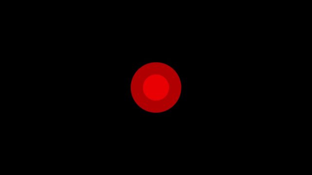 Minimalist pulsing dot animation on black background. Abstract glowing circle loop animation. Red radio wave animation an alpha channel.
