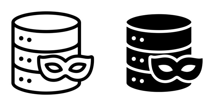 Database Security Icon, Data Privacy Mask, Server Anonymity, Confidential Information Protection, Cyber Security Vector