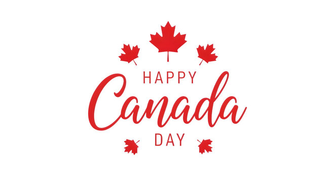 Red maple leaves and script text Happy Canada Day on black background leaf