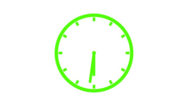 Twelve hours clock run, moving time arrows, 12 hours clock dial loop, twenty-four hours time lapse animation, Hours appear on a white background with alpha channel.clock icon animation.4k video