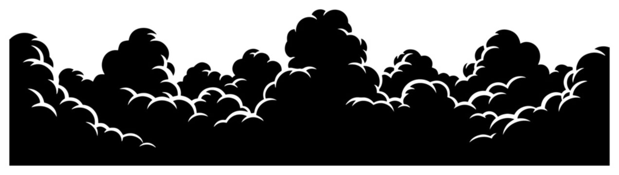 Fluffy cumulus cloud border and sky horizon in anime comic style