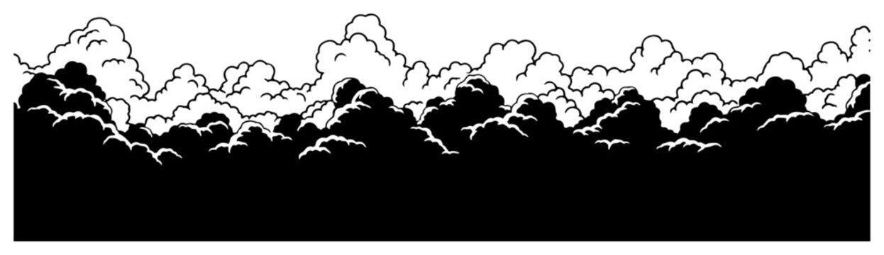 Detailed layered clouds forming a horizontal sky border in manga style