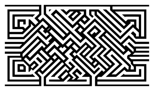Geometric meander maze pattern and complex labyrinth design in clean line style