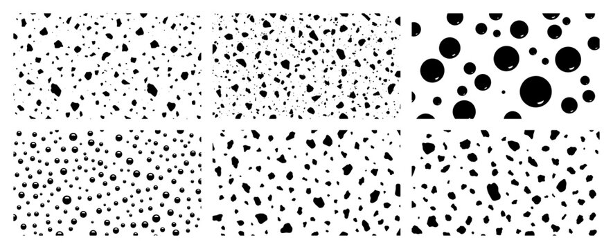 Seamless terrazzo speckle and dot patterns set in modern abstract vector style