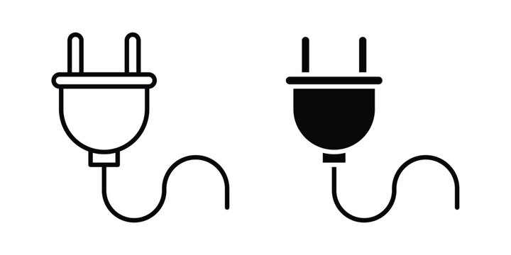 Power plug electric cord icon symbol. Editable stroke. vector icons