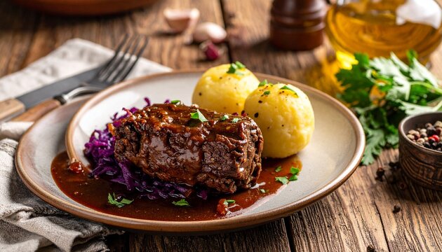 Rinderrouladen mit Rotkohl und Kl&ouml;&szlig;en