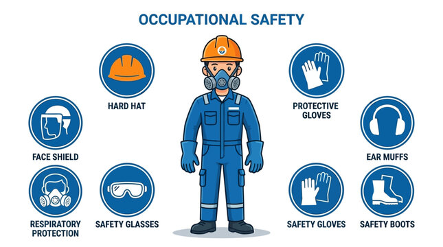 Industrial Worker and Personal Protective Equipment (PPE) Icons &ndash; Safety Gear Symbols for Construction, Manufacturing and Workplace Protection