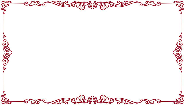 Elegant red vintage ornamental border frame on white background for wedding invitation design.