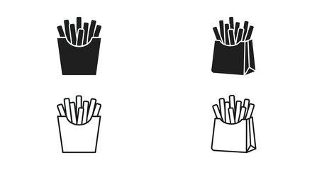Fototapeta premium French Fries In Container Silhouette Icons Black And White