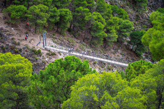Hiking trail to Colgante bridge (Puente Colgante El Saltillo) over Almanchares river, Sierra Tejeda, Andalusia, Spain