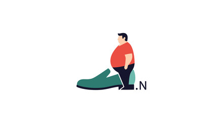 Fototapeta premium Plus size man sitting on a giant green loafer shoe
