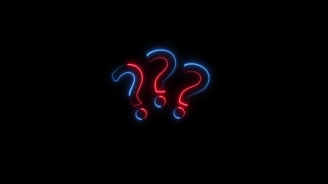 Three question mark icon. problem sign. neon question mark icon animation on black background
