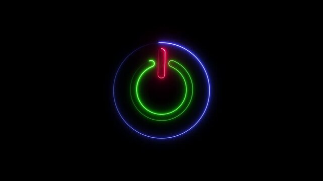 power button icon animation glowing neon start up , shutdown screen turn on off button. .Power Button icon animation..4k video animation.