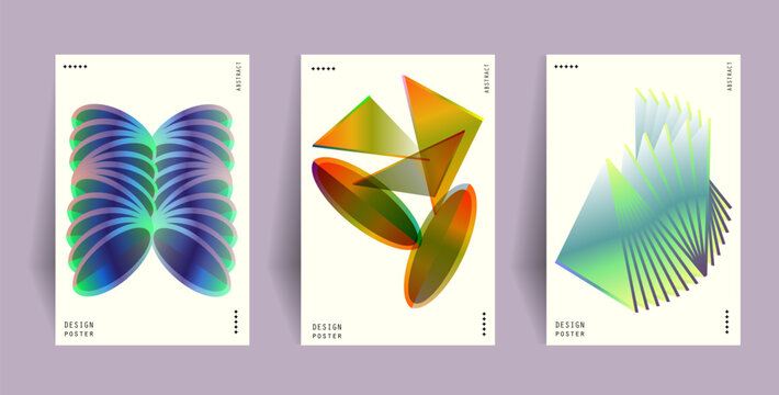 Set of abstract posters with geometric shapes, modern fluid gradient poster design, vibrant colorful compositions for creative branding, flyers, digital art and poster