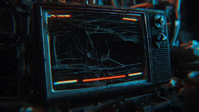Retro Television Displaying Loading Screen With Glitch Effect.