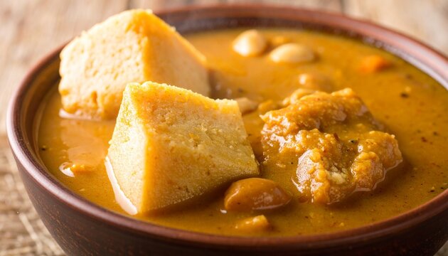 Ghanaian Groundnut Soup with Fufu Close Up