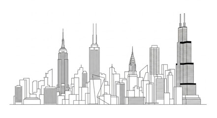 Fototapeta premium Modern City Skyline Silhouette Drawing.