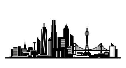 Obraz premium Modern City Skyline Silhouette With Tall Buildings.