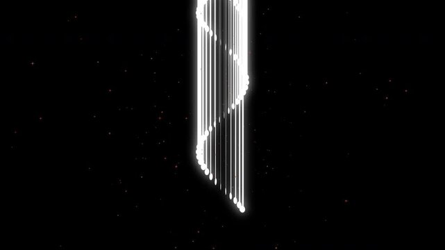 Abstract Glowing White DNA Double Helix Molecule on Black Background, 3D Science and Medical Animation