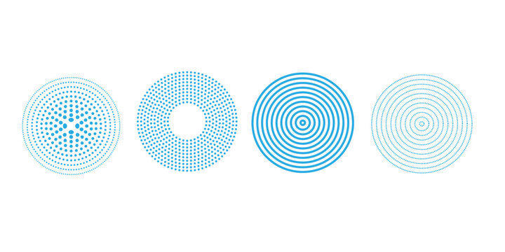blue radial concentric circle set halftone dashed and