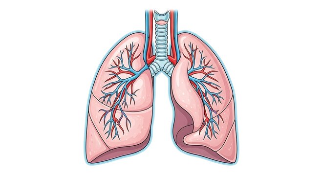 Colorful illustration of human lungs with bronchial tubes.