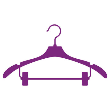 Purple clothes hanger with hook and rollers for hanging garments  simple design  household item
