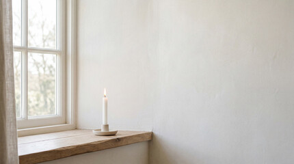 Fototapeta premium Silent sentinel of light standing gracefully on a weathered wooden window perch