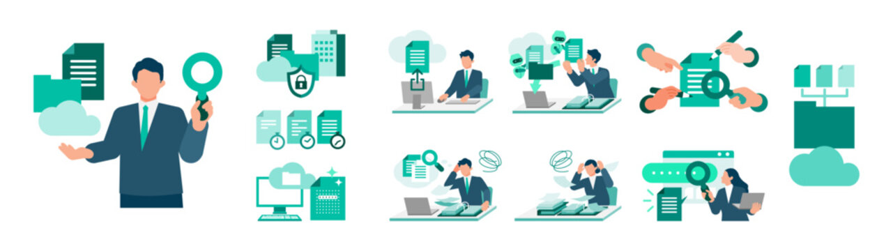 Modern business team efficiently uploading digital documents to secure cloud storage for workflow optimization, enhancing corporate data management and corporate communication solutions