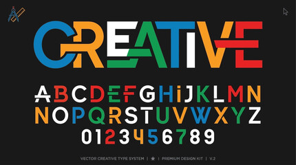 Fototapeta premium Creative typography featuring vibrant letters and numbers with an artistic and modern style on a dark background