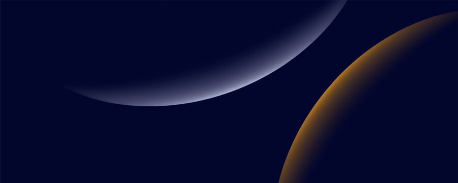 Navy blue abstract background with halftone golden lines delicate pattern. Small light spot box. Curve line, cosmic galaxy space. Festive BG for social media, birthday party invitation.