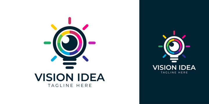 Modern Colorful Light Bulb and Eye Creative Vision Idea Logo Template