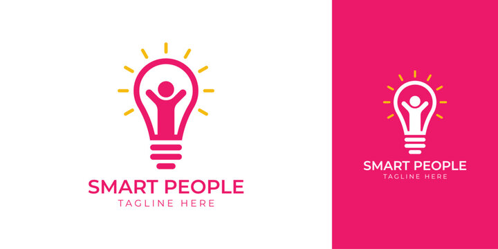 Modern Minimalist Light Bulb and Human Success Creative Smart People Logo Template