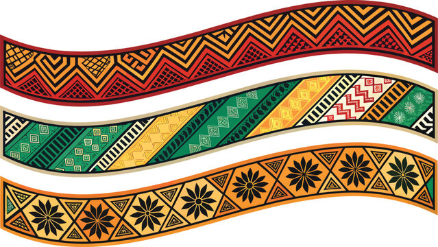 Wavy ornamental band with geometric patterns vector illustration on transparent background silhouette