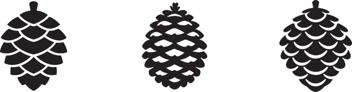 Christmas pinecone silhouette vector icon for holiday decoration and winter festive design set.