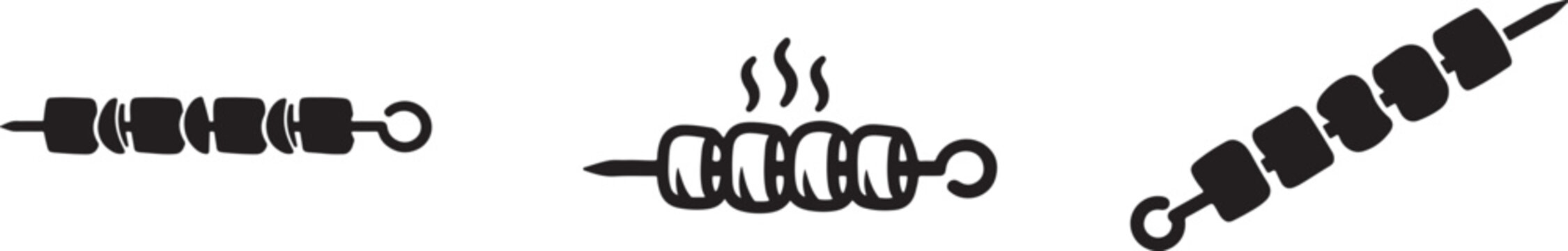 Kebab icon set with skewers food vector graphics and grilled meat symbols illustration.