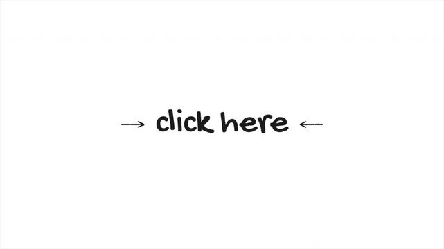 Hand Drawn Click Here Text with Wiggling Arrows, Call to Action, Website Button, Doodle Sketch, Marker Style, Digital Pointer, Marketing Animation 4k video